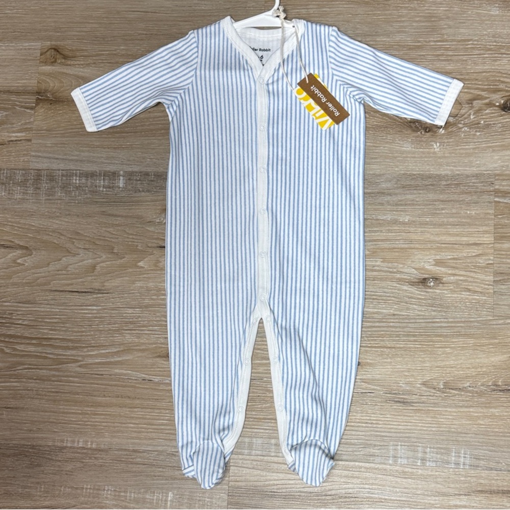 Roller Rabbit Light Blue and White Striped Footie